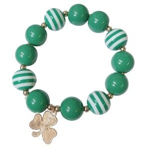 Green Stripe Clover Leaf St. Patrick Elastic Bracelet